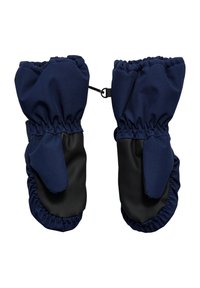 Mörkblå vantar med elastiska muddar, med en strukturerad svart handflata för bra grepp. Materialet är hållbart, med en handformad design för värme.