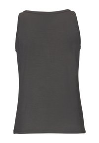 Gray sleeveless tank top with a smooth texture, round neckline, and subtle stitching details along edges.