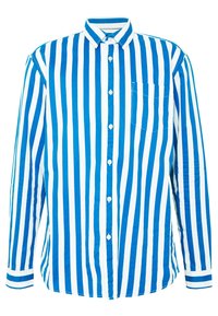 Blauw-wit gestreept overhemd met lange mouwen en een button-down kraag, voorzien van een borstzak en witte knopen. Van zacht katoen.