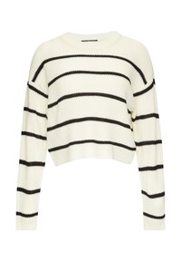 Crème cropped sweater met zwarte horizontale strepen,Featuring een geribbelde textuur en lange mouwen, ronde hals en een ontspannen pasvorm.