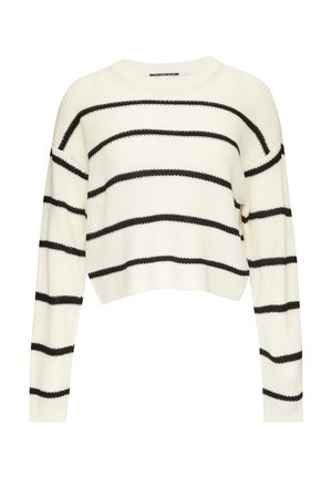 Crème cropped sweater met zwarte horizontale strepen,Featuring een geribbelde textuur en lange mouwen, ronde hals en een ontspannen pasvorm.