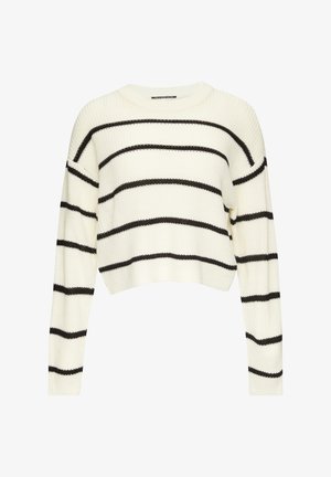 Crème cropped sweater met zwarte horizontale strepen,Featuring een geribbelde textuur en lange mouwen, ronde hals en een ontspannen pasvorm.