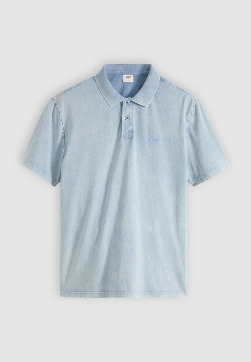 Light blue short-sleeve polo shirt with two buttons and subtle Levi's logo embroidered on the left chest.