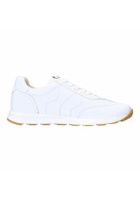Witte sportieve schoen met bovenkant van synthetisch leer, vetersluiting en rubberen zool. Heeft gestikte accenten en een slank profiel.
