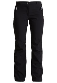 Pantalons noirs imperméables à coupe droite, dotés de poches latérales zippées et d'une texture lisse. Fabriqués à partir d'un tissu durable et léger.
