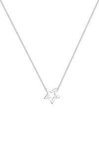 Halskette aus Sterlingsilber mit einem sternförmigen Anhänger, der ein offenes Zentrum hat und an einer strukturierten, gedrehten Kette hängt. Schlichtes und geometrisches Design.