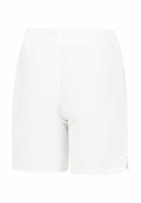 Pantalones cortos deportivos blancos con un tejido suave y ligero, bolsillos laterales y una cintura parcialmente elástica con detalles perforados.