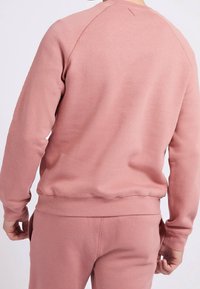 Lyserød sweatshirt med rund hals, raglanærmer og ribbet kant. Har en blød tekstur og minimal detaljer på bagsiden.