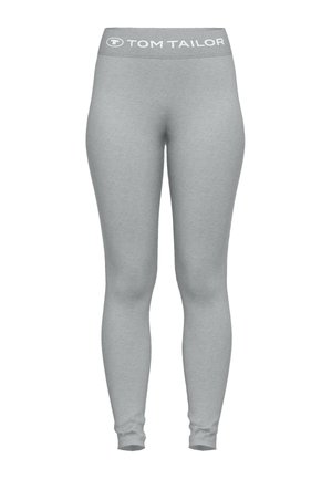 Leggings gris en tissu doux, avec une taille élastique portant la marque "TOM TAILOR". Design fuselé sans motifs ni accents.