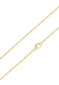 Zlata prepletena verižica s klipom v obliki raka. Gladka tekstura z zapletenimi detajli in sijočo kovinsko površino.