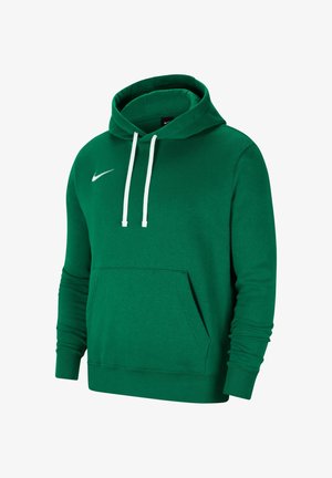 Sweat à capuche vert Nike avec cordons blancs, poche kangourou à l'avant et manches longues sur fond blanc.