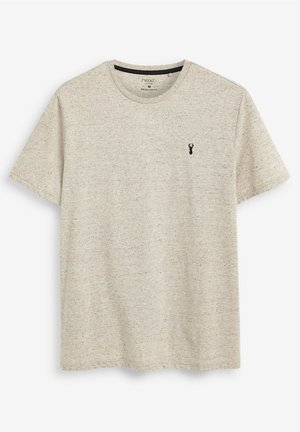 Short-sleeve, light grey T-shirt with a textured, speckled fabric and a small black lobster graphic on the chest. Regular fit.