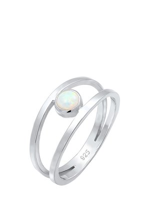 Silver 925 split band ring featuring a round bezel-set opal gemstone with a smooth polished finish.