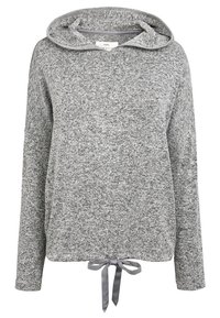 Sweat à capuche gris en maille avec manches longues, doté d'un motif texturé et d'un cordon noué en un nœud à l'ourlet.