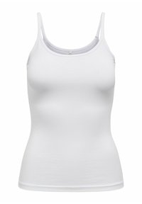 Witte, fitted tanktop gemaakt van zachte stof, met dunne spaghettibandjes en een ronde halslijn. Geen zichtbare patronen of accenten.