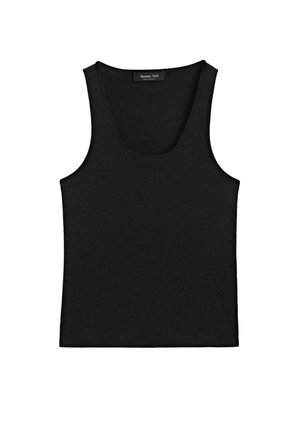 Schwarzes ärmelloses, geripptes Tanktop mit Rundhalsausschnitt und Massimo Dutti-Label am hinteren Kragen.