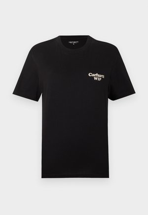 Μαύρο T-shirt με κοντά μανίκια και στρογγυλή λαιμόκοψη, με μικρό μπεζ λογότυπο "Carhartt WIP" στο αριστερό μέρος του στήθους, μέγεθος small.