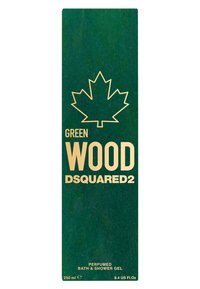 Confezione di gel da bagno e doccia verde in carta opaca, con una grande foglia d'acero dorata e testo in grassetto con i dettagli del prodotto.