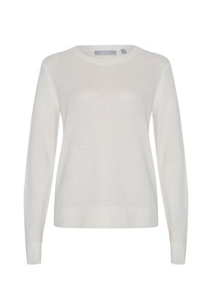 Maglione bianco a maglia con scollo rotondo, maniche lunghe e orlo a coste. Texture morbida con una lavorazione leggera, adatta per essere indossata a strati.