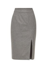Grijze pencilrok van gestructureerde stof, met een zijsplit, een gestructureerde taille en een slim fit silhouet.