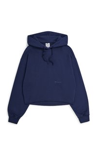 Námořnickomodrý zkrácený hoodie vyrobený z bavlněné směsi, s kapucí na stahování, vroubkovanými manžetami a malým logem potištěným na přední straně.