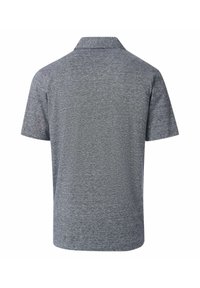 Graues Poloshirt mit kurzen Ärmeln aus strukturiertem Stoff. Verfügt über einen klassischen Umlegekragen und einen geraden Saum ohne sichtbares Branding.
