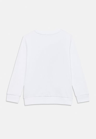 Λευκό φούτερ με μακριά μανίκια από απαλό βαμβάκι. Λαιμόκοψη στρογγυλή, ριμπ μανσέτες και τελείωμα, ομαλή υφή με απλό σχέδιο, χωρίς σχέδια ή διακοσμητικά.