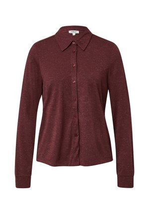 Camicia bordeaux a maniche lunghe con bottoni e colletto, realizzata in tessuto testurizzato con sottili puntini a contrasto e bottoni coordinati.