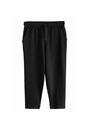 Svarta mjukisbyxor i mjukt tyg, med resårmidja och dragsko, två sidofickor och tapered ben design.