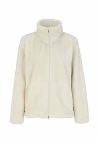 Fleece-Reißverschlussjacke in Cremefarbe mit hohem Kragen, langen Ärmeln und einer weichen, strukturierten Oberfläche. Keine sichtbaren Verschlüsse oder Muster.