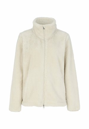 Fleece-Reißverschlussjacke in Cremefarbe mit hohem Kragen, langen Ärmeln und einer weichen, strukturierten Oberfläche. Keine sichtbaren Verschlüsse oder Muster.