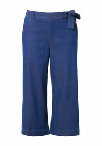 ELASTIC WAISTBAND WITH TIE BELT - Flared jeans - dark blue denim