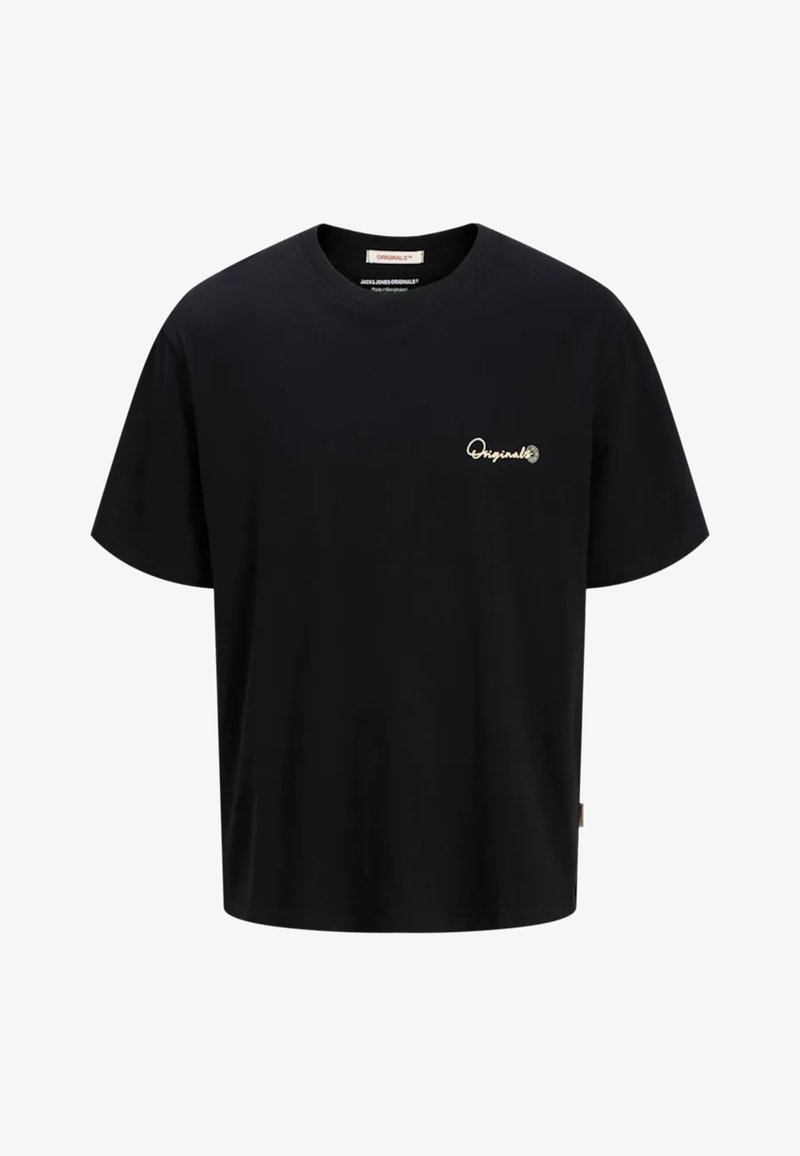 T-shirt in cotone nero con collo rotondo e maniche corte. Presenta un piccolo logo dorato "Originals" sul lato sinistro del petto. Fit regolare.