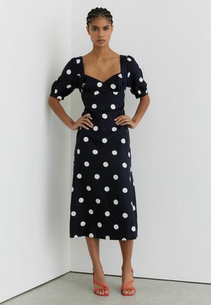 PETITE FIT - ASTRID PUFF-SLEEVE POLKA-DOT MIDI  - Vestido informal - navy ivory
