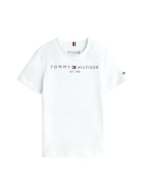 Valge puuvillane T-särk lühikeste varrukatega. Trükitud musta värviga "TOMMY HILFIGER EST. 1985". Väikesed logo aktsendid varrukatel.
