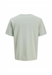 T-shirt en coton gris clair à manches courtes, vu de dos, avec un col rond et un ourlet droit.