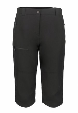 Czarne krótkie spodenki outdoor do kolan, z zamykanymi na zamek kieszeniami bocznymi i zapięciem na guzik w pasie.