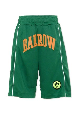 Pantaloncini sportivi verdi con fascia elastica in vita, strisce bianche laterali, scritta "BARROW" in arancione sul davanti e una faccina sorridente verde con zanne vicino all'orlo.