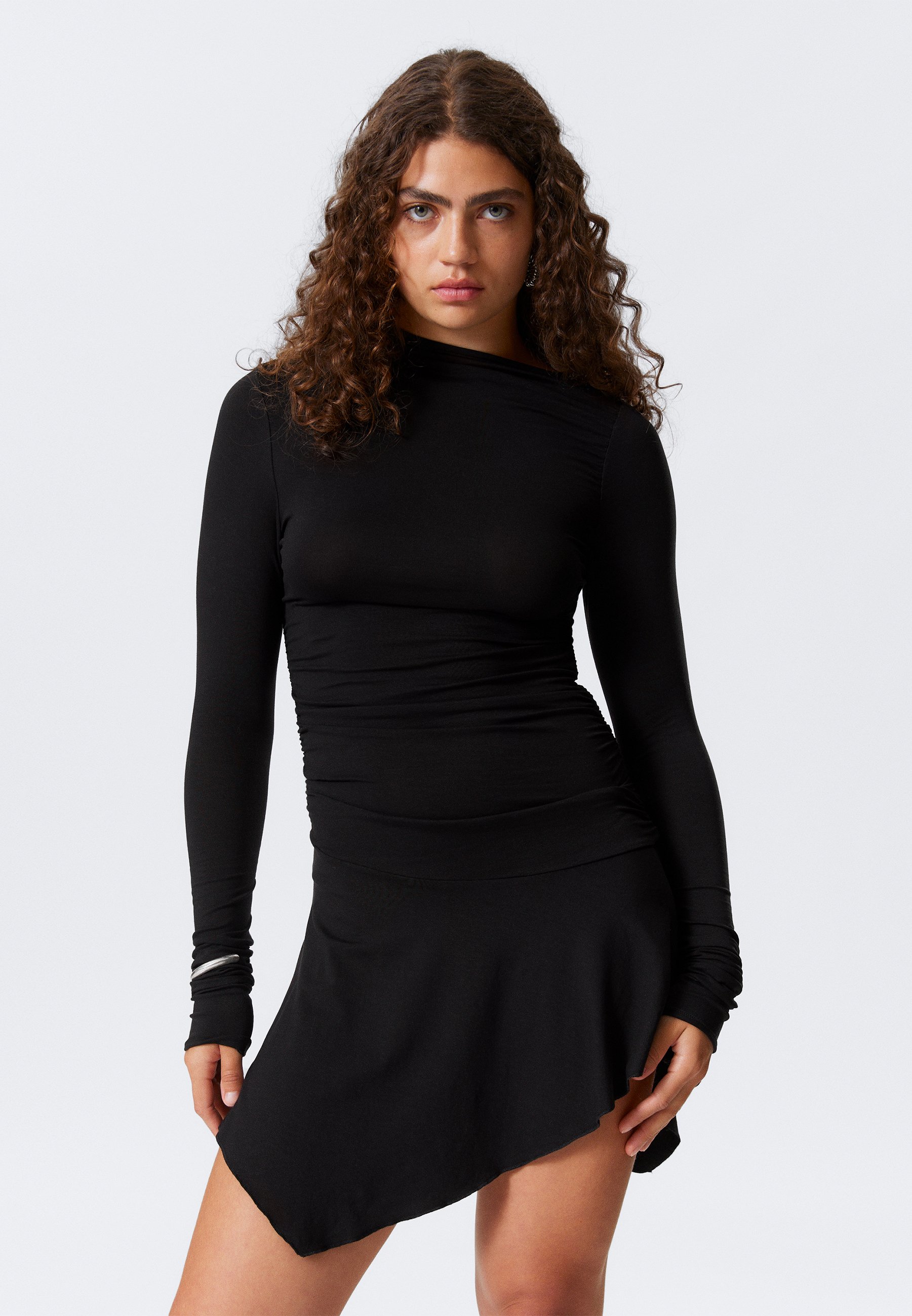 Weekday LONG SLEEVE MINI DRESS Jerseyjurk black/zwart