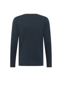 Hosszú ujjú póló sötét tengerészkék színben, puha pamutból készült, kerek nyakkivágással és sima, egyenletes textúrával, látható minták nélkül.