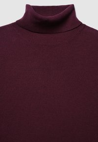 Bordeauxroter Rollkragenpullover aus Strickstoff, mit einem gerippten Kragen und glatter Textur, durchgehend figurbetont geschnitten.