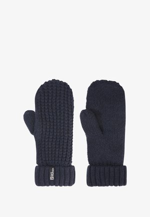 Mittens a maglia color navy con un motivo testurizzato, design con polsino e etichetta con logo alla base, offrono calore e copertura.