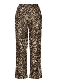 Leopardprint wijdere broeken met een elastische tailleband, in tinten bruin en beige van een zachte stof, ideaal voor comfort en casual gebruik.