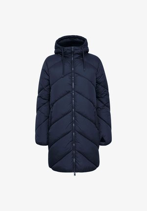 Klaksa ar oderi, tumši zila krāsā, ar kapuci, priekšējo rāvējslēdzēju un čevronu kviltinga rakstu, divām sānu kabatām. Gluda, viegla materiāla.