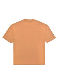 Oranžové tričko s krátkým rukávem vyrobené z bavlny. Obsahuje kulatý výstřih a minimální šev na zadní straně. Jednoduchý, jednobarevný design.