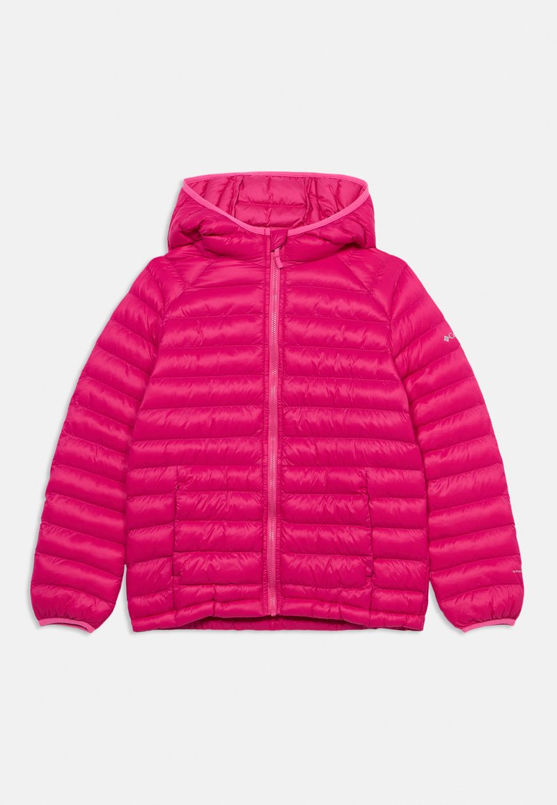 Ροζ μπουφάν με επένδυση και κουκούλα, με ραφές σε τμήματα, κλείσιμο με φερμουάρ και ελαστικές μανσέτες. Κατασκευασμένο από ελαφρύ, μονωτικό υλικό.