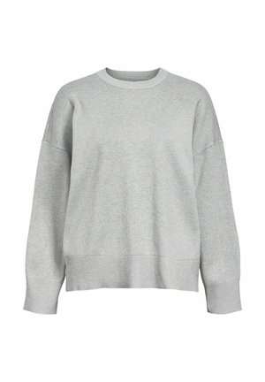 Grå bomulds-sweatshirt med rund halsudskæring, ribbede manchetter og kant, sænkede skuldre og en let løs pasform. Glat tekstur.