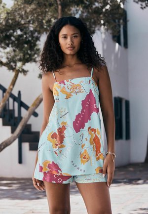 Next, Top - light blue pink map print