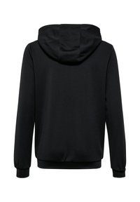 Sort hættetrøje med lange ærmer med ribkanter ved ærmer og talje, vist bagfra, med afslappet pasform og enkelt design.