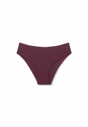 Braguita de bikini para mujer en color burdeos oscuro sólido, con corte de talle medio y bordes sin costuras sobre un fondo blanco.